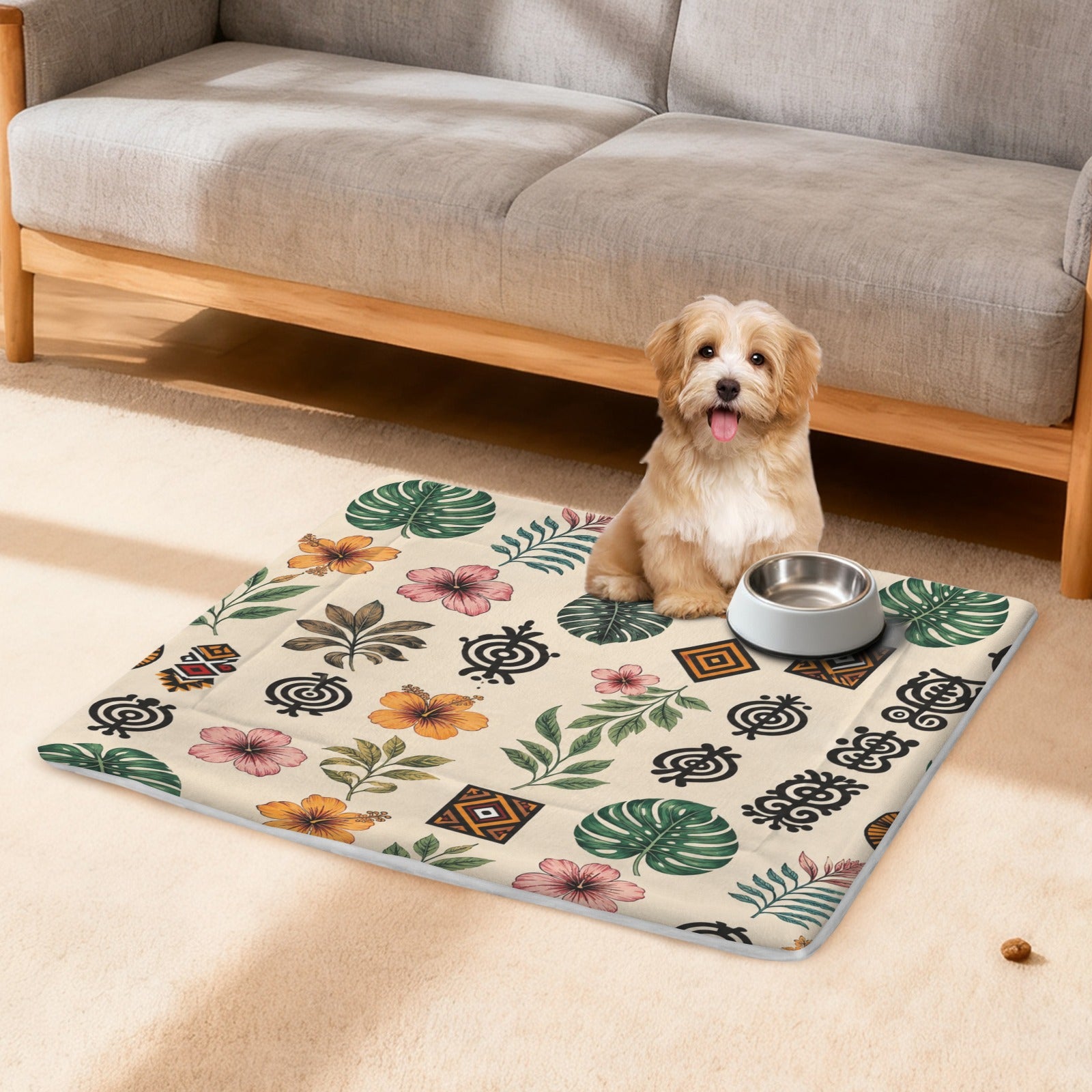 Rich and Rich Tropical Tribal Print with Geometric Motifs Pet Mat – 25 × 18 Inch | Soft Washable Pet Feeding and Resting Mat (USA) - Rich and Rich Homeopportunities