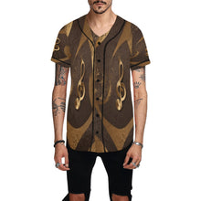 Load image into Gallery viewer, R&amp;RH Gold Leopard Musical Notes Baseball Men&#39;s Jersey All Over Print Baseball Jersey for Men (Model T50)
