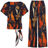 Jazz Palazzo Co-Ord Blue Leopard Saxophone Women's Pants Set