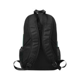 Green 1200D nylon backpack with laptop compartment, front zip pocket, and mesh side pockets — side view