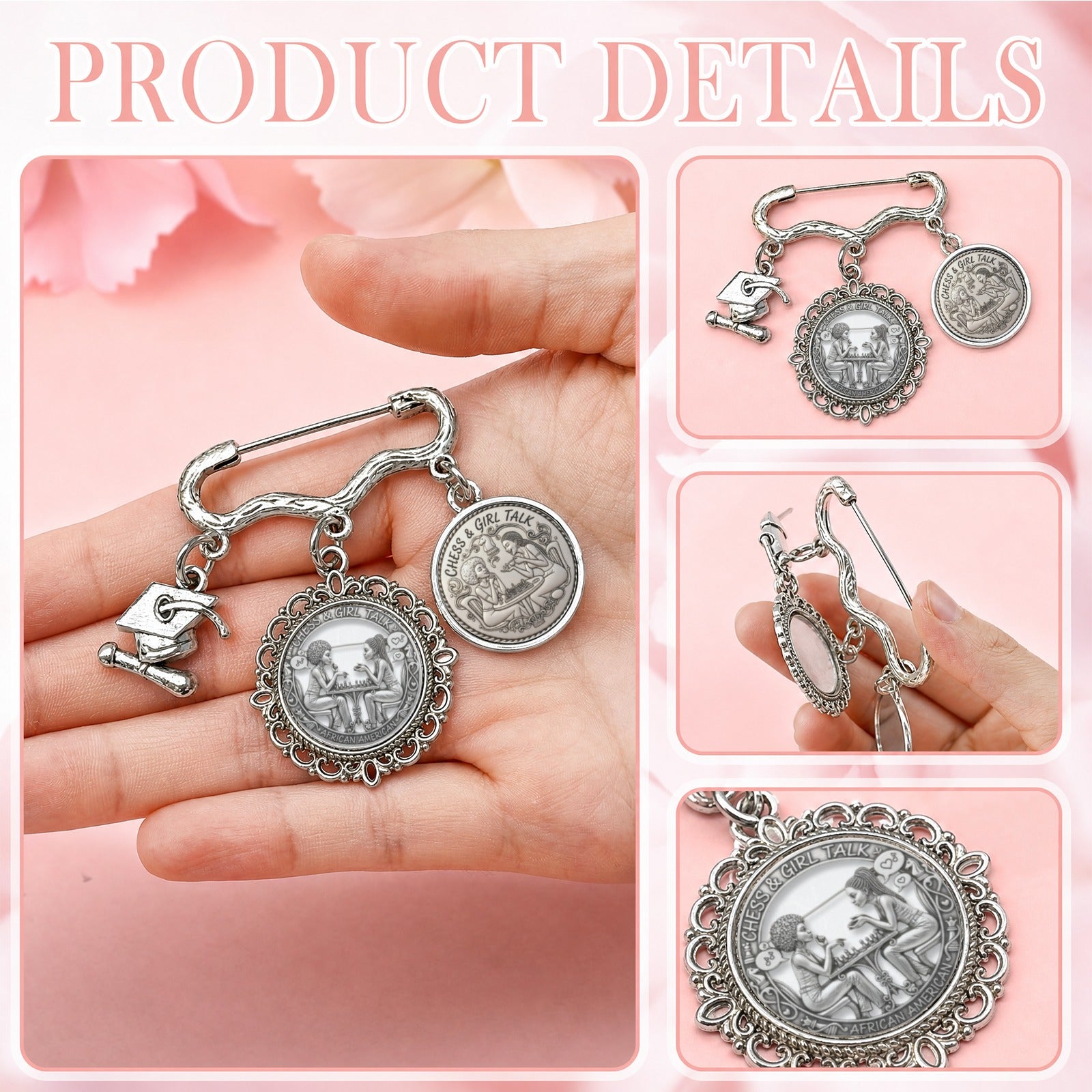 Rich and Rich Women's Chess and Girl Talk Charm Brooch