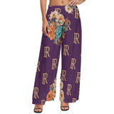 Purple women's high-waist wide-leg pants with flowing wide legs