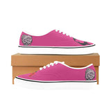 Pink low-top canvas sneakers with rose print, foamed insole and raw rubber sole