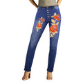 R&RH Women's Orange Rose Button Front High Waist Jeans with Front and Back Prints