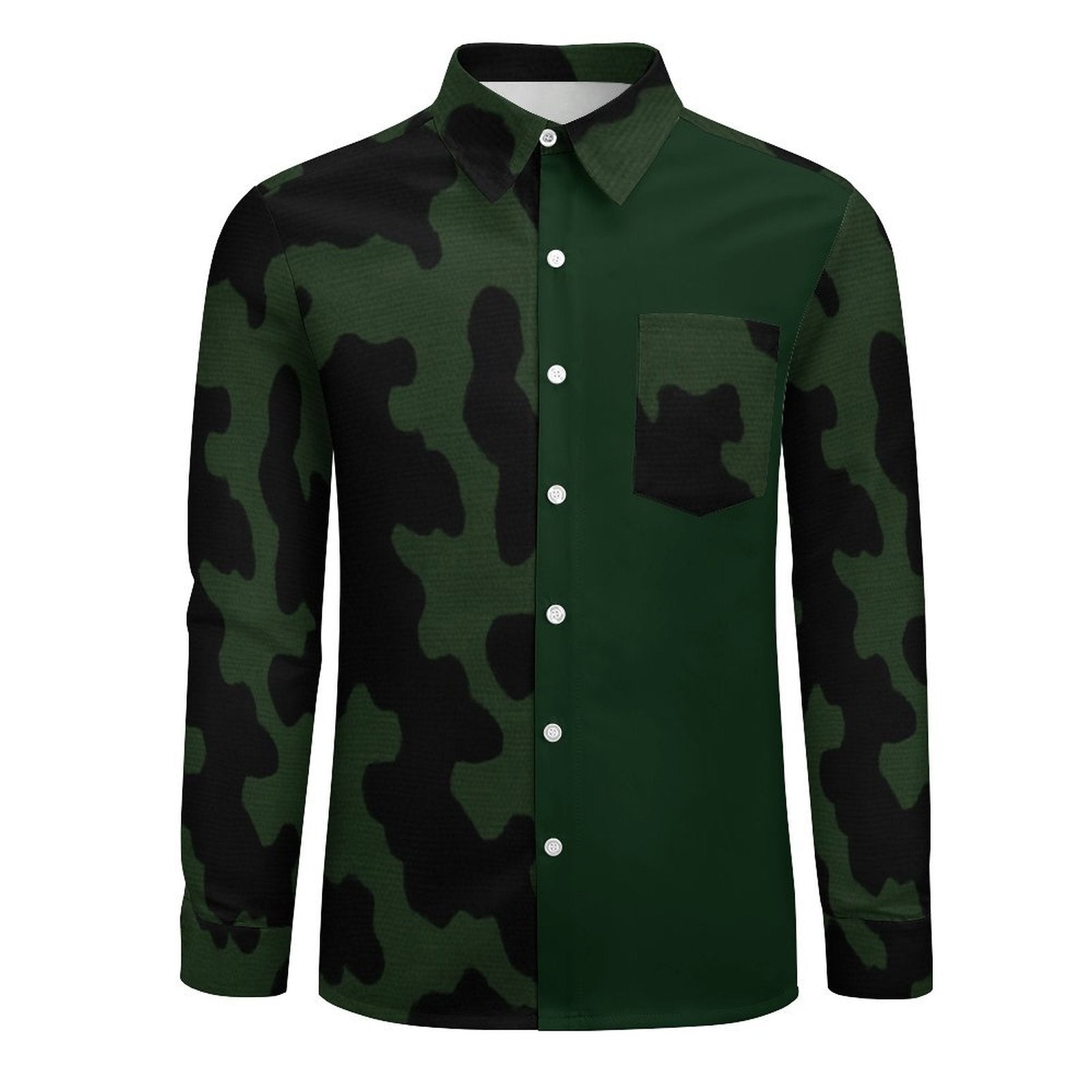 Rich and Rich Side Green Camo Men's Long Sleeve Casual Shirt