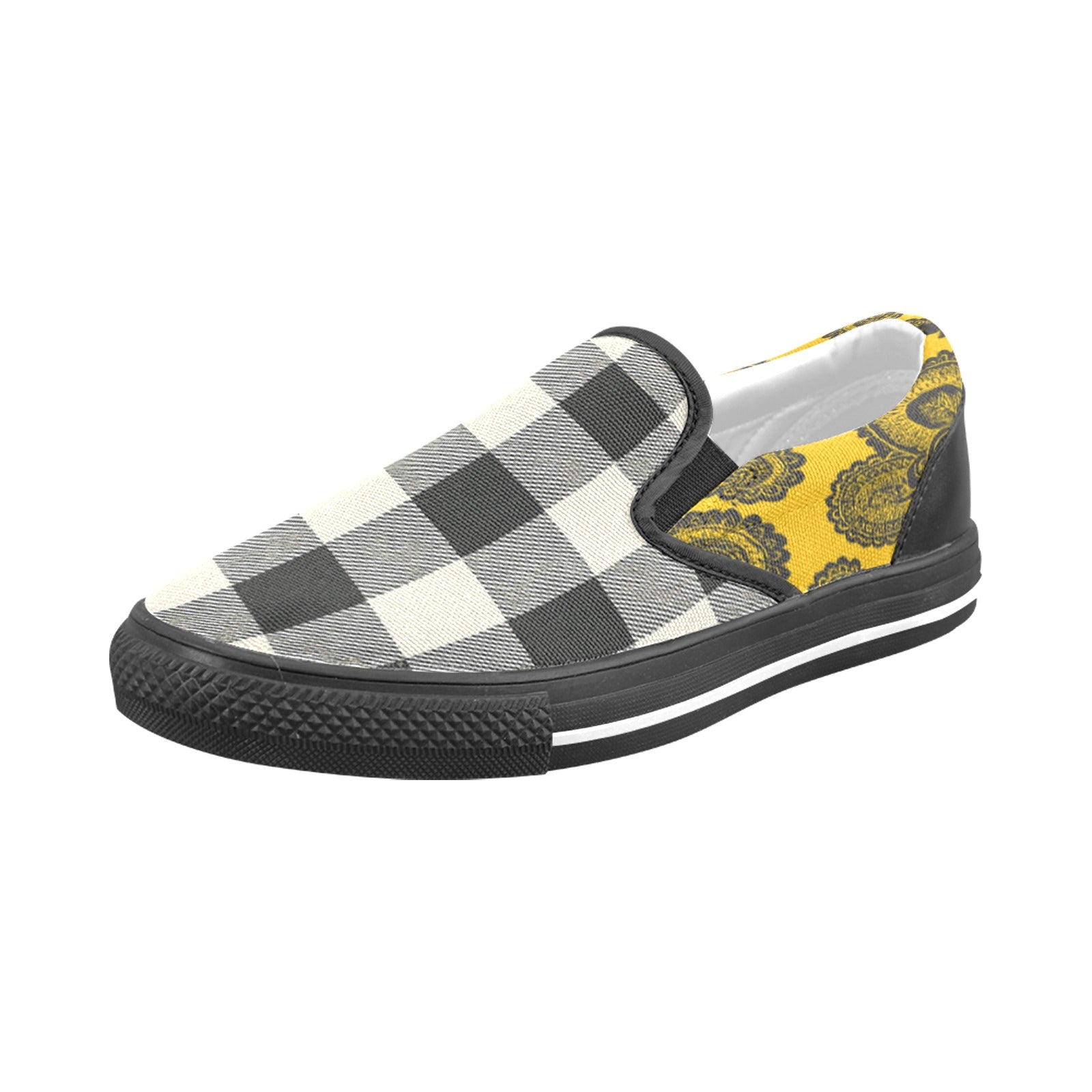 Rich and Rich Men's Yellow Abstract and Checkers Slip On Canvas Shoe Men's Slip-on Canvas Shoes (Model 019)