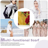 Mustard yellow designer scarf with large crimson roses, gold vine detailing and tassel fringe — additional view 9