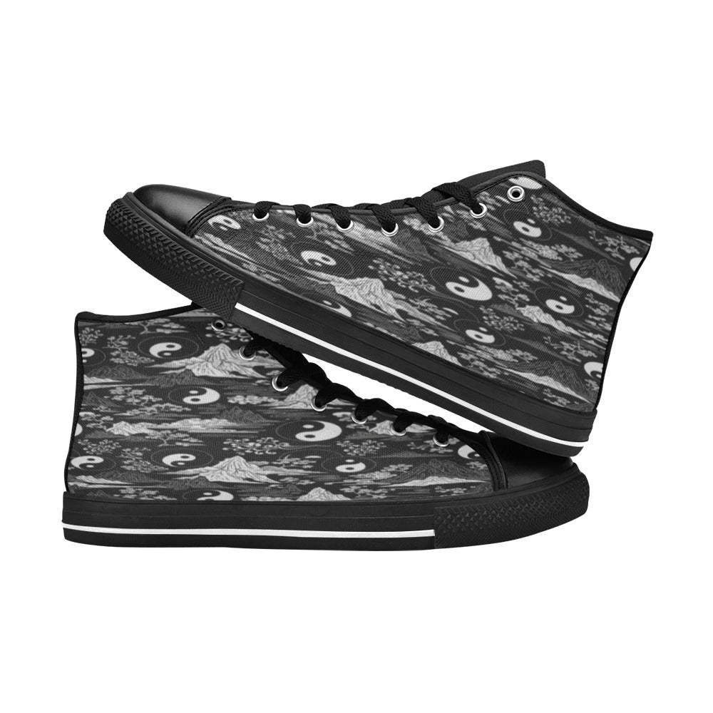 Rich and Rich Men's Feng Shui Black and White High Top Canvas Sneakers
