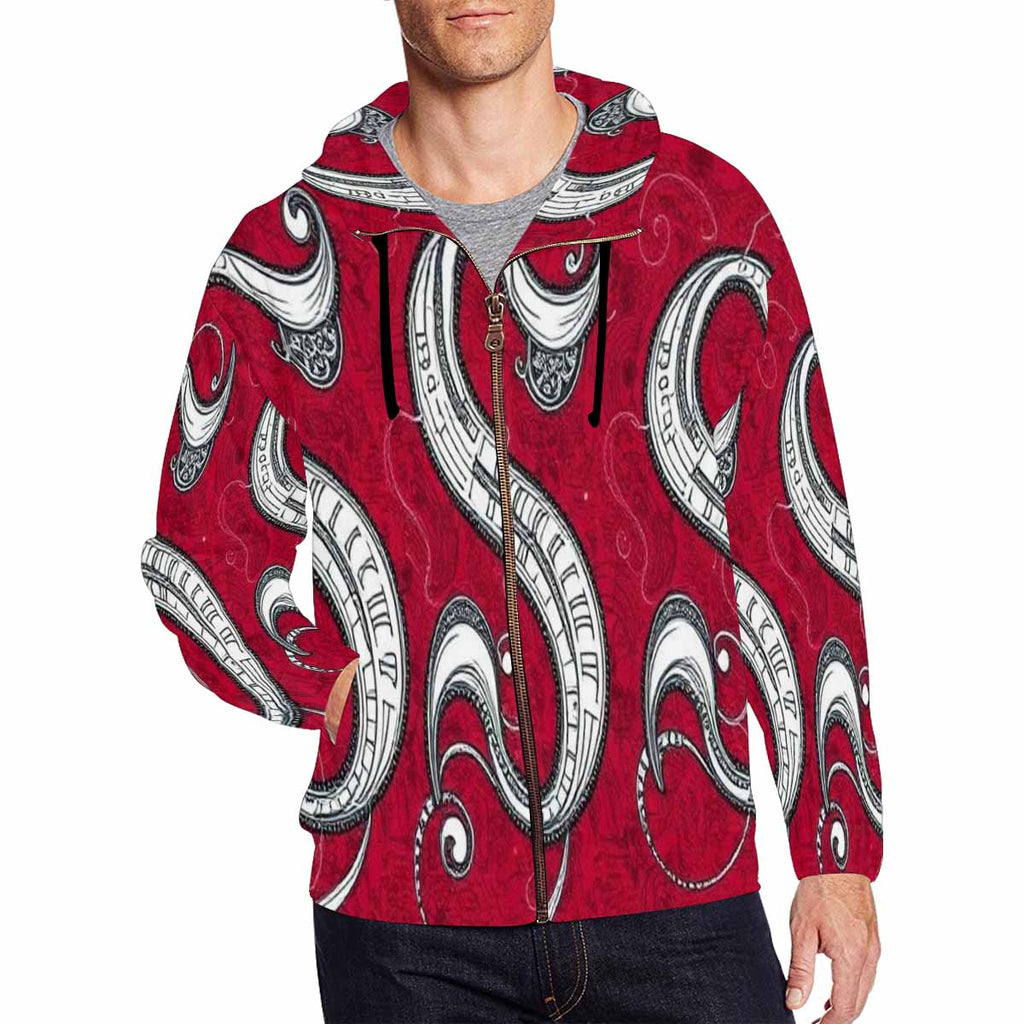 Rich and Rich Red Abstract Men's Designer Zip Hoodie