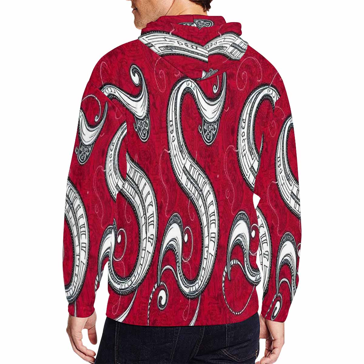 Rich and Rich Red Abstract Men's Designer Zip Hoodie