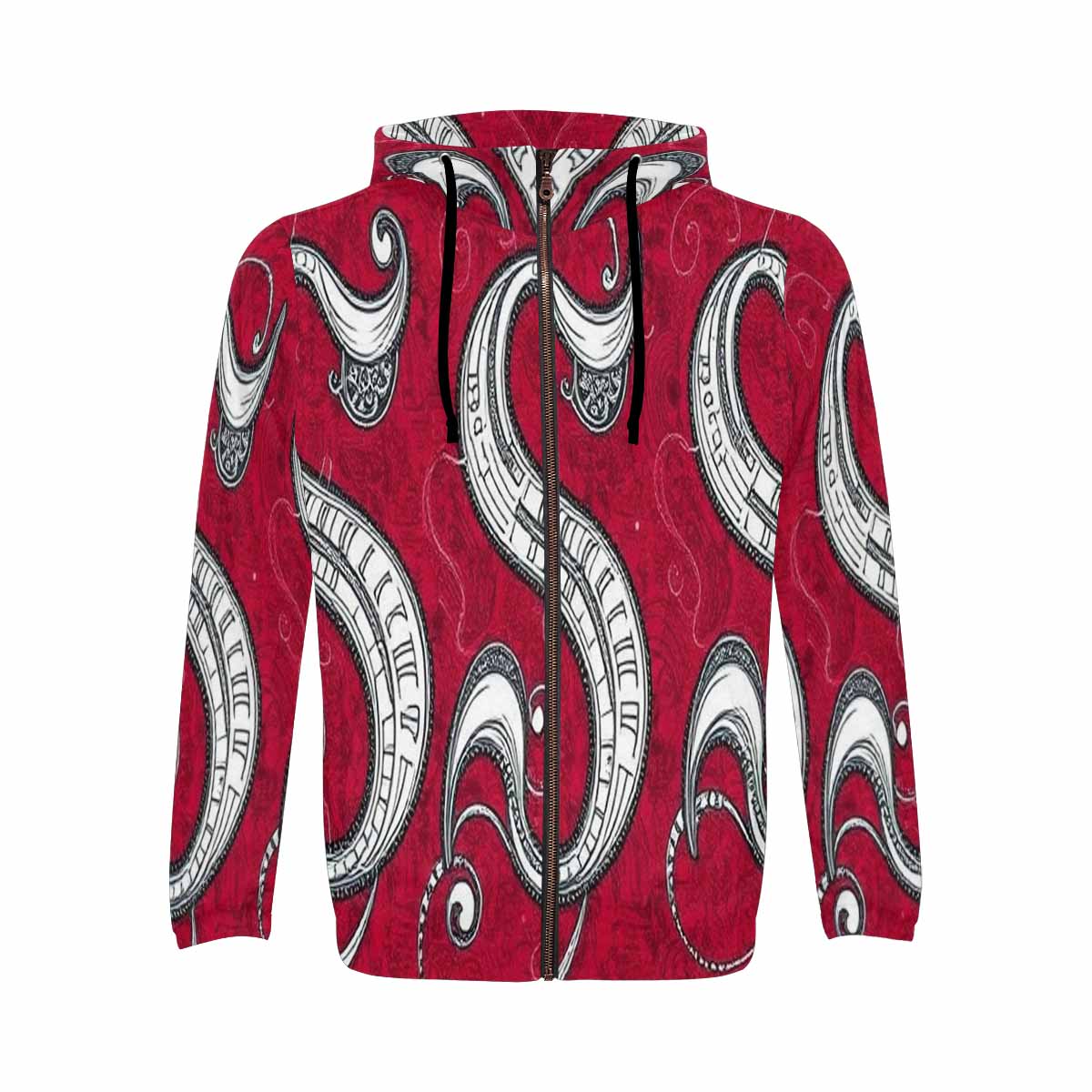Rich and Rich Red Abstract Men's Designer Zip Hoodie