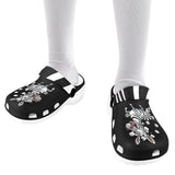 a Critter Kicks Zebra Zest Kids Black Clogs