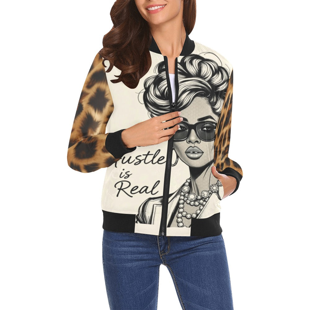 Rich and Rich The Hustle Is Real Brown Caricature Women's Bomber Jacket
