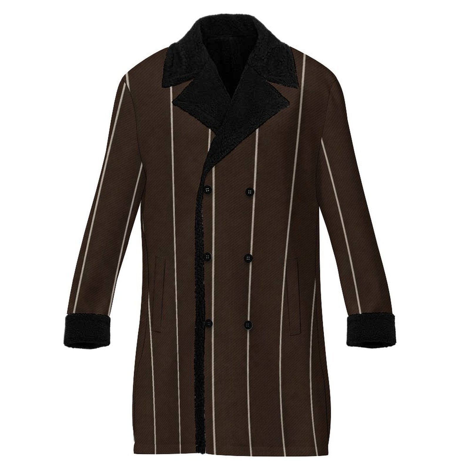 A Rich and Rich Chocolate Pinstripe Men's Double Breasted Coat