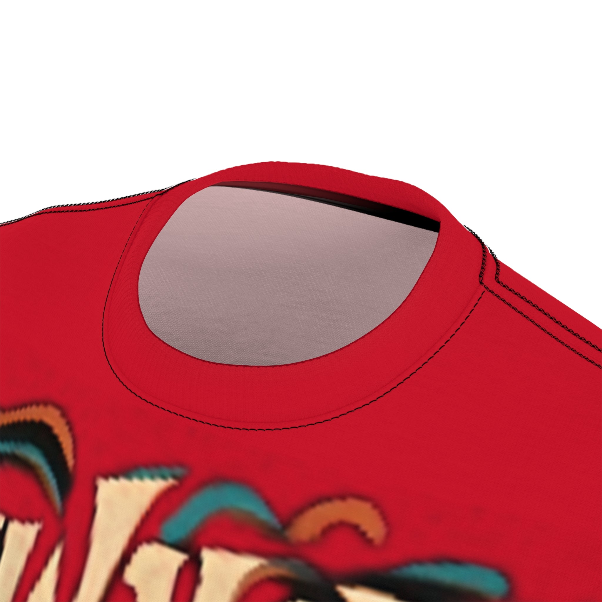New York Skeleton Graphic Tee featuring vintage skull design in red, unisex all-over print shirt
