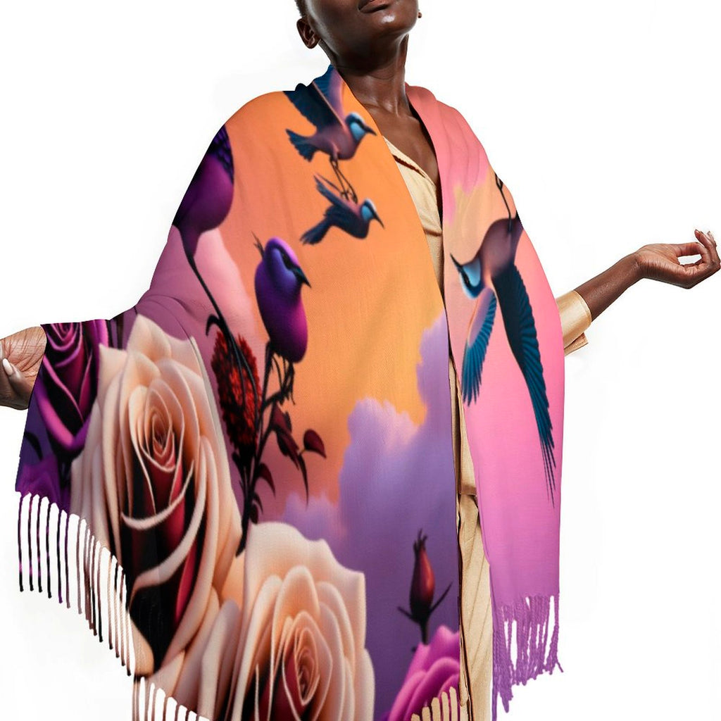 Soft tassel scarf made from imitation cashmere with fine hemming