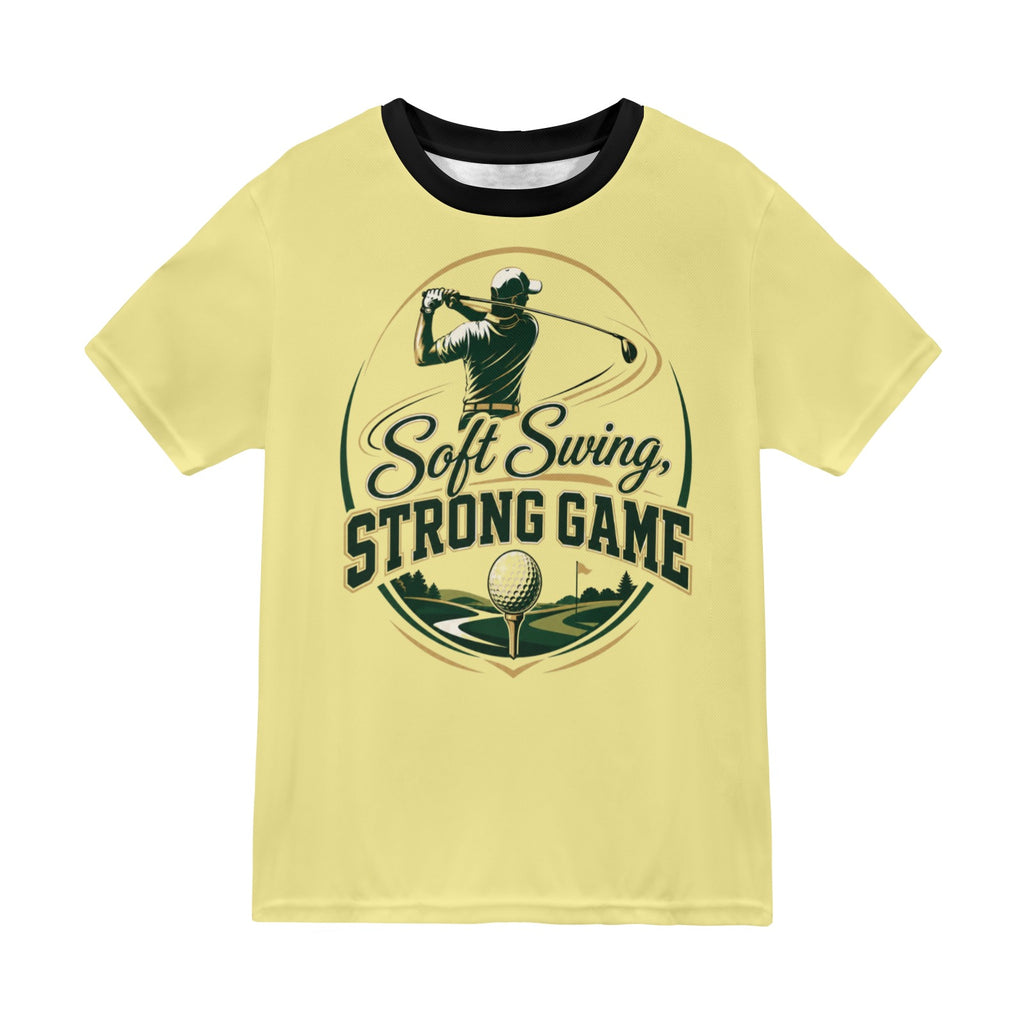Rich and Rich Men’s Yellow Golfing T-Shirt | Breathable All-Over Print Mesh Golf Tee for Men