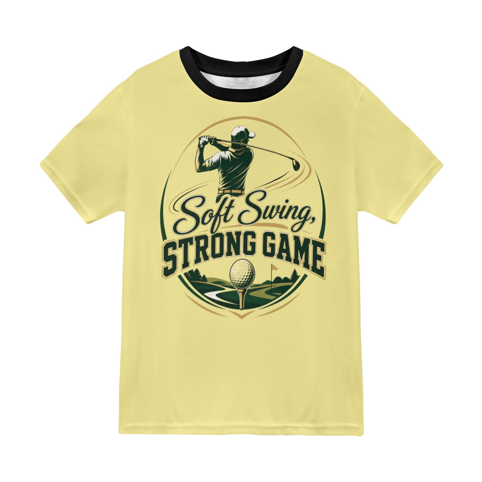 Rich and Rich Men’s Yellow Golfing T-Shirt | Breathable All-Over Print Mesh Golf Tee for Men