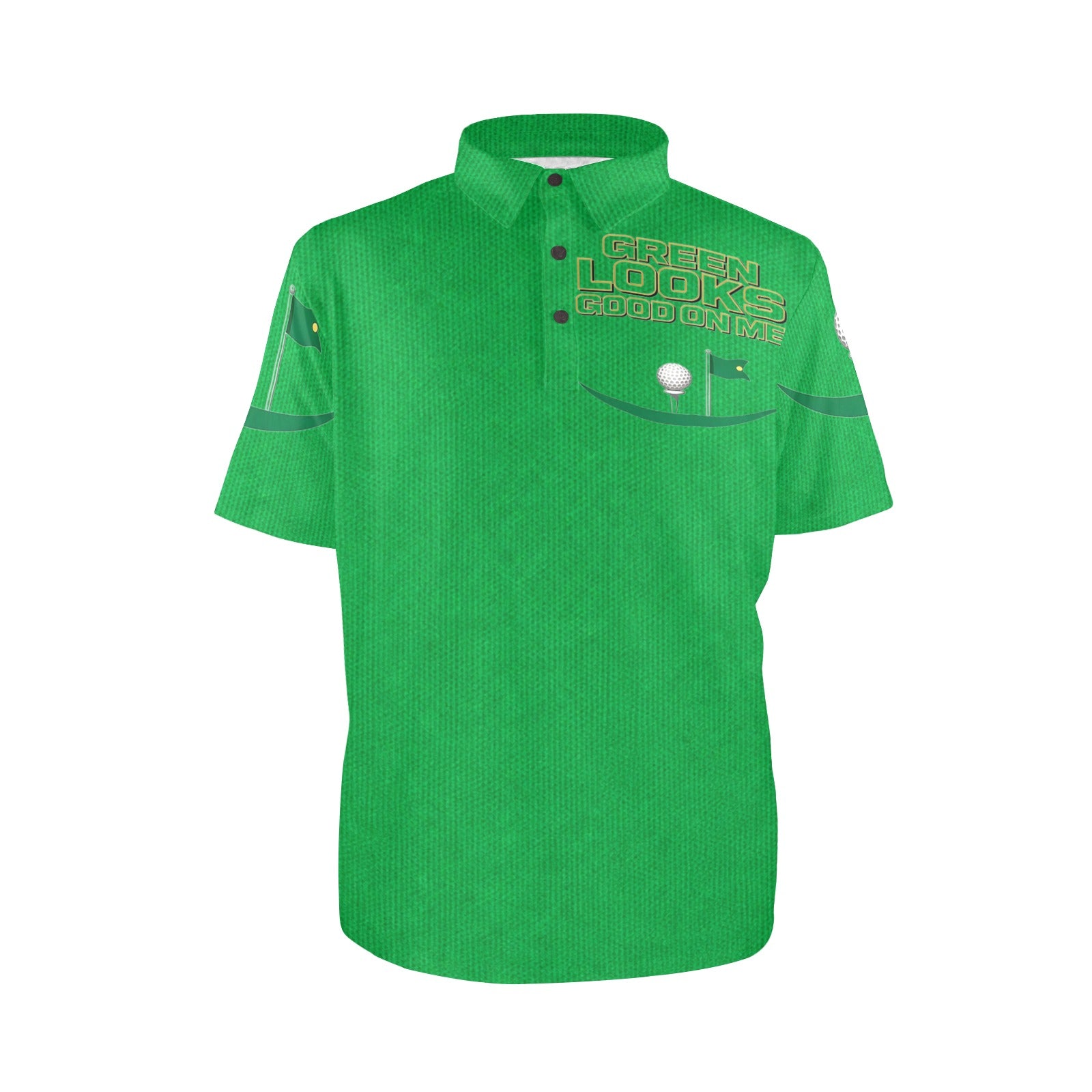 Men's green short-sleeve polo shirt with three-button placket and elastic collar and cuffs — additional view 7