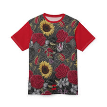 Load image into Gallery viewer, R&amp;RH Vibrant Floral Unisex Womens Red T-shirt - Perfect for Summer Celebrations
