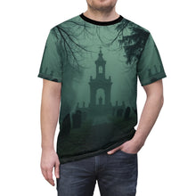 Load image into Gallery viewer, Eerie Cemetery Unisex Tees, Halloween T-Shirt, Gloomy Ghost Shirt, Spooky Apparel, Unique Graphic Tee
