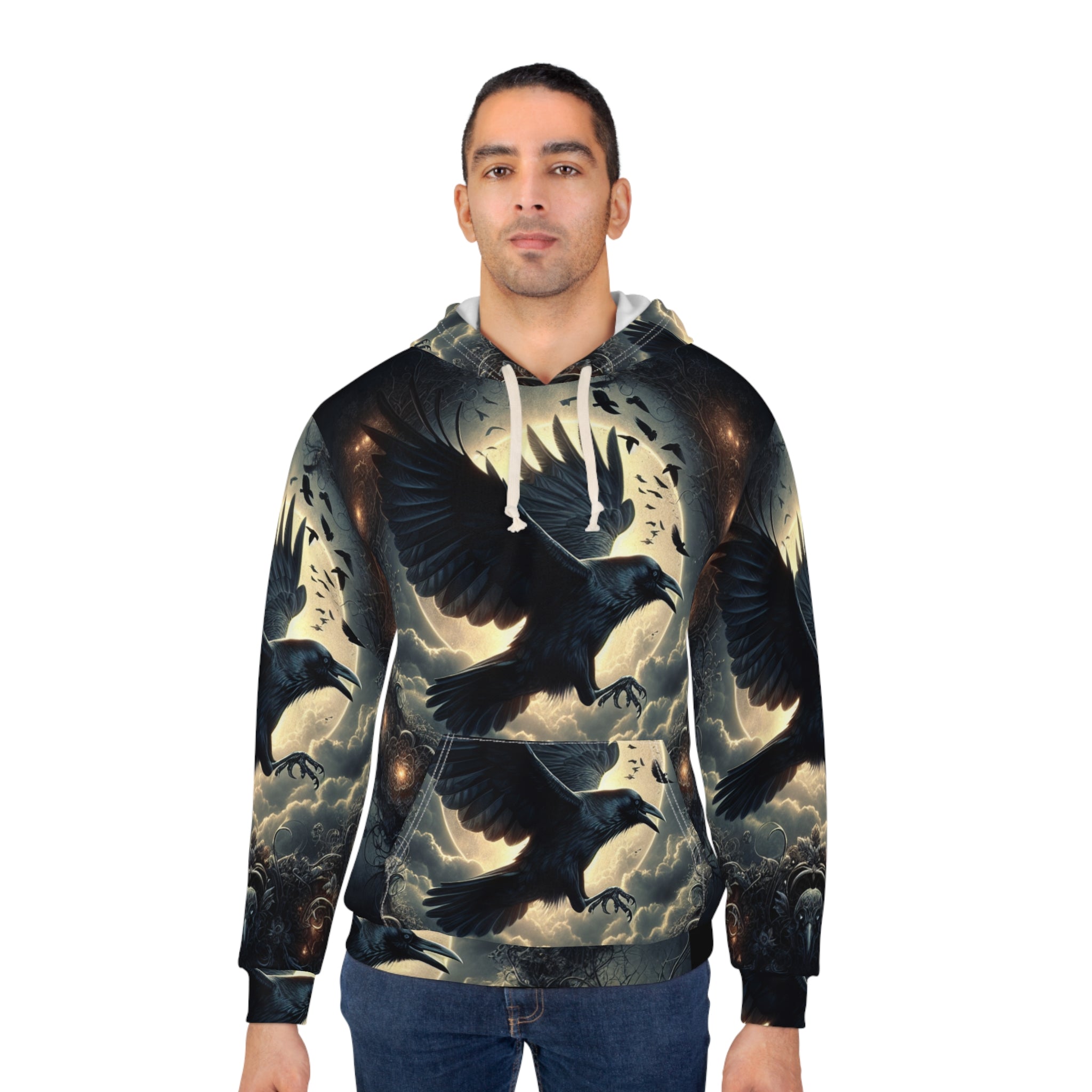 Mystical Raven Pullover Hoodie - Graphic Sweatshirt for Men and Women, Cozy Wear for Halloween, Goth Style, Gift for Bird Lovers