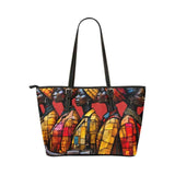 Large black PU leather tote handbag with zip closure and multiple interior pockets — rear view