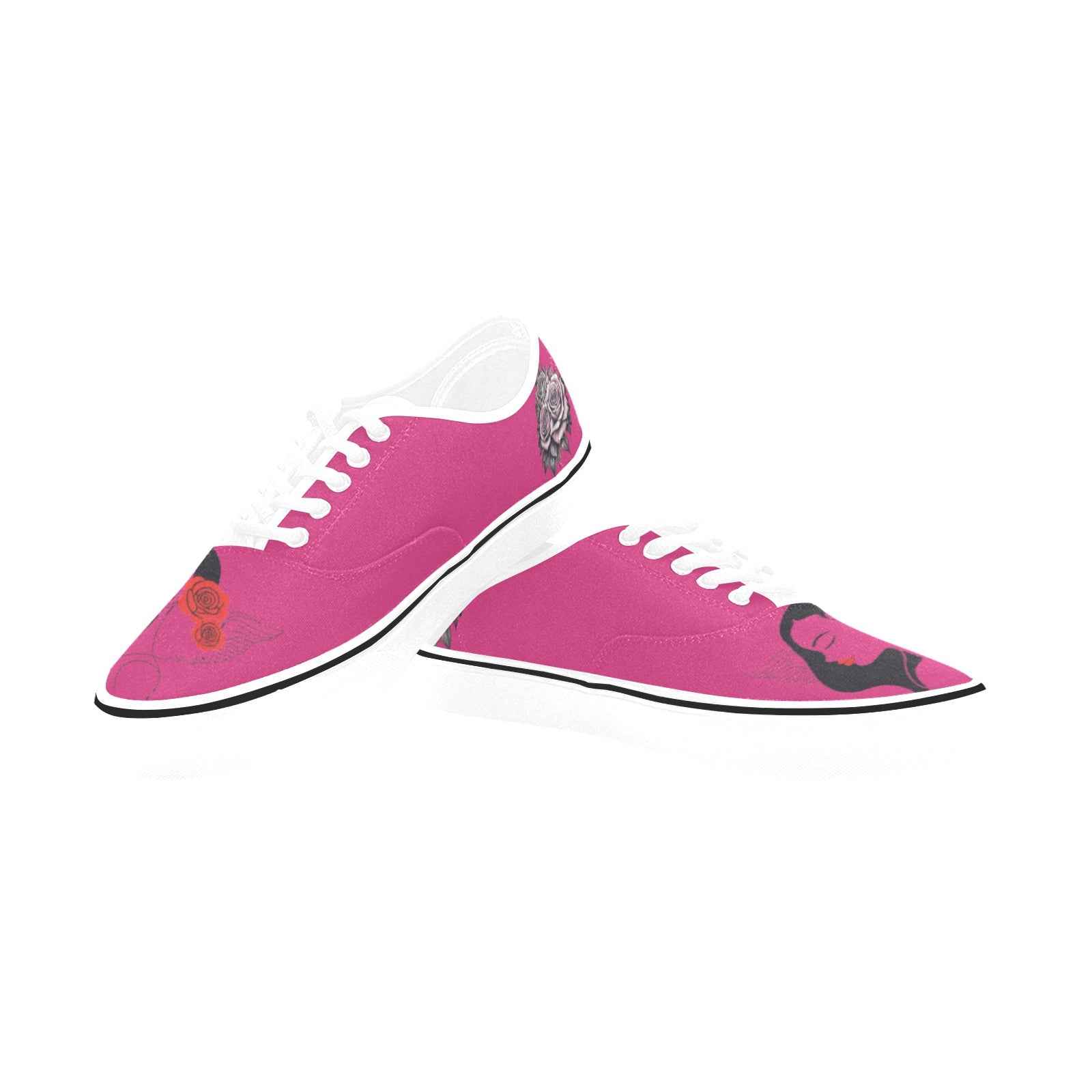 Pink low-top canvas sneakers with rose print, foamed insole and raw rubber sole — additional view 7