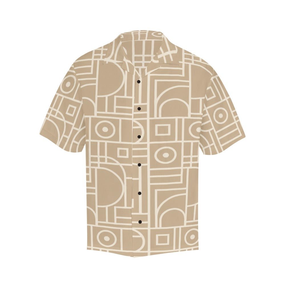 Beige vertex patterned men's short-sleeve designer shirt with notch lapel and relaxed boxy fit — additional view 6