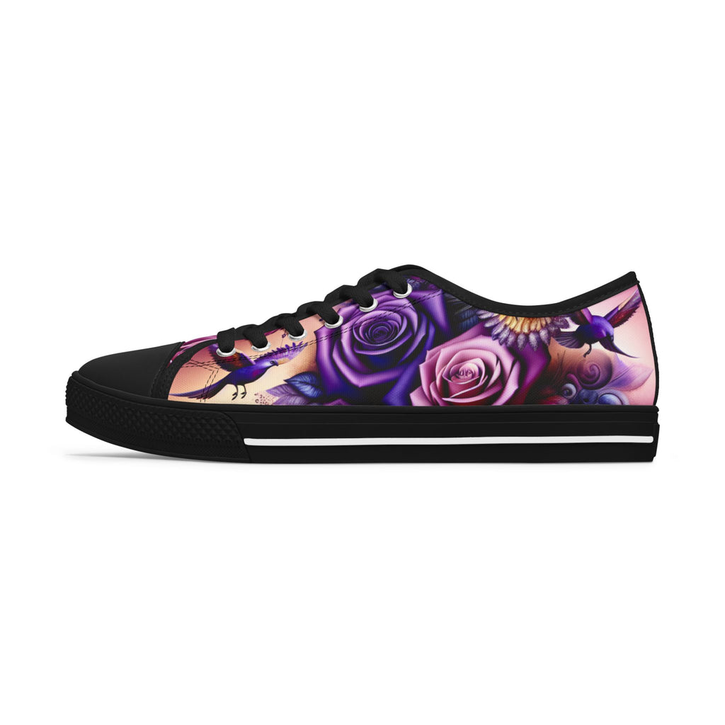 R&RH Purple Floral Art Women's Low Top Sneakers with vibrant floral design