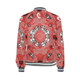 Bomber jacket, fly-weave sneakers, and PU leather shoulder handbag included in a coordinated fashion bundle — side view