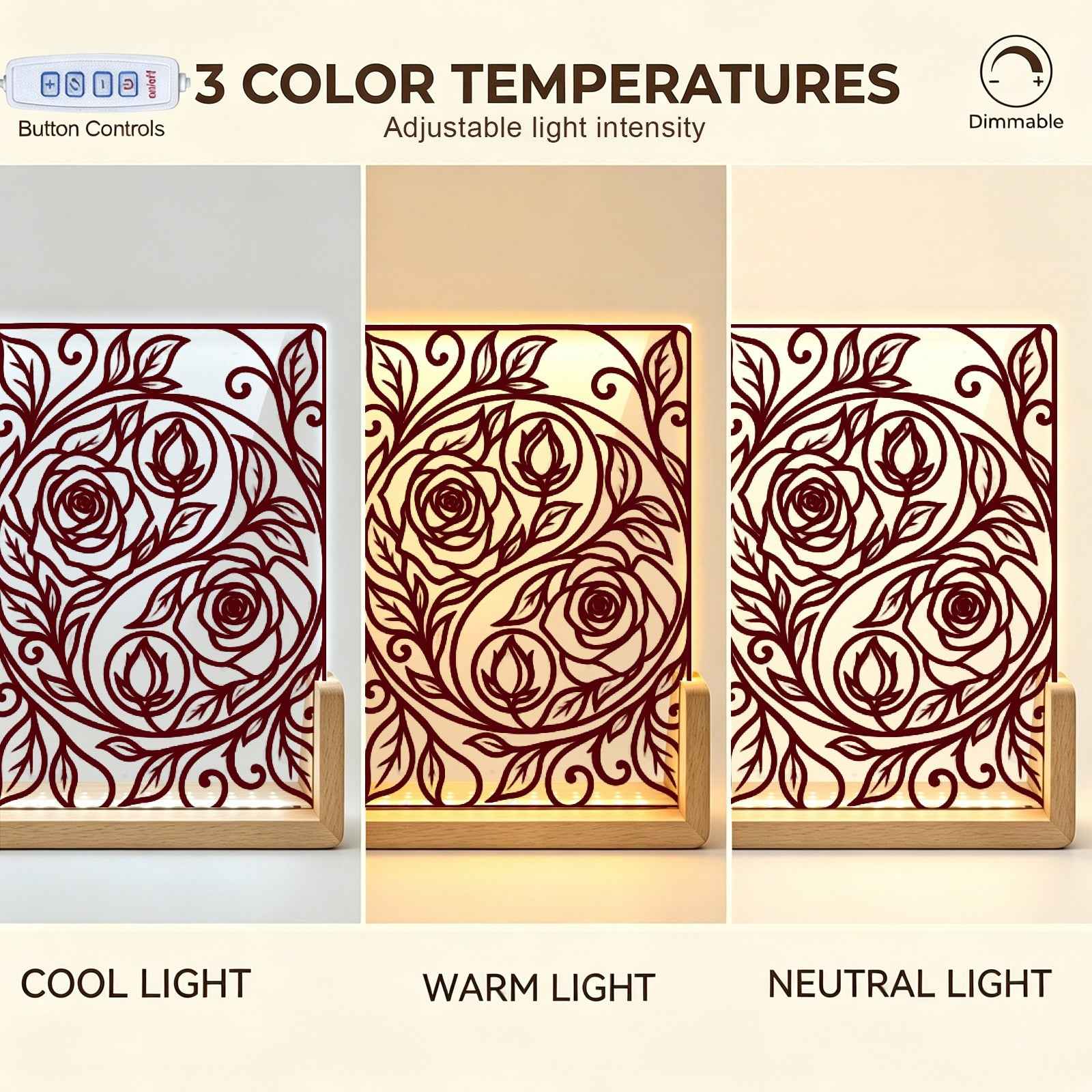 Rich and Rich Harmony Heritage Burgundy Floral Yin-Yang Acrylic Night - Rich and Rich Homeopportunities
