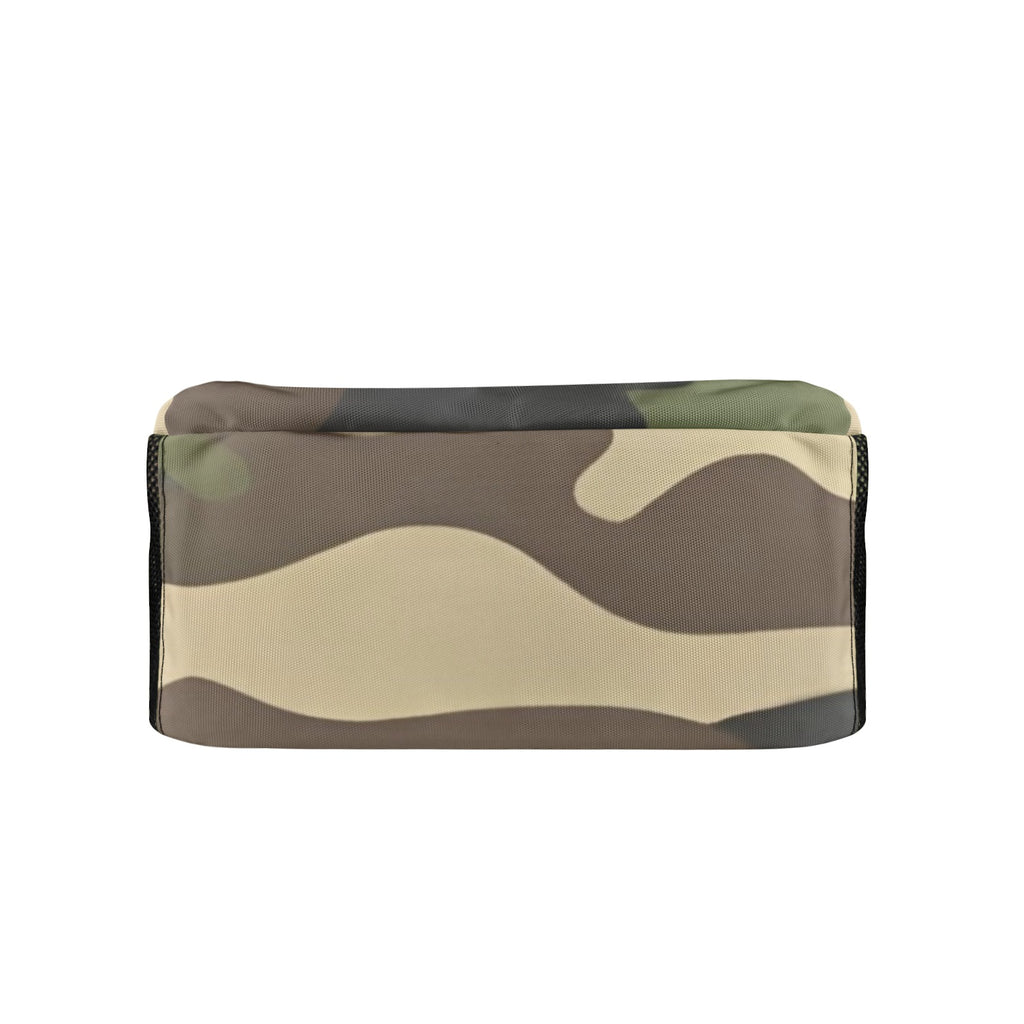 R&RH camo green unisex travel backpack with all over print, shown front view