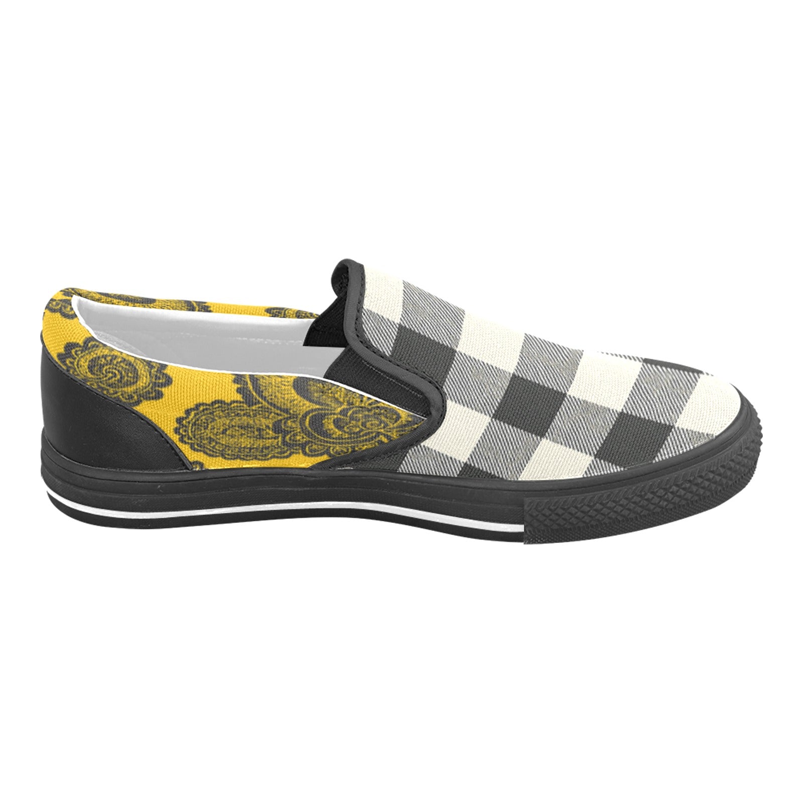Rich and Rich Men's Yellow Abstract and Checkers Slip On Canvas Shoe Men's Slip-on Canvas Shoes (Model 019)