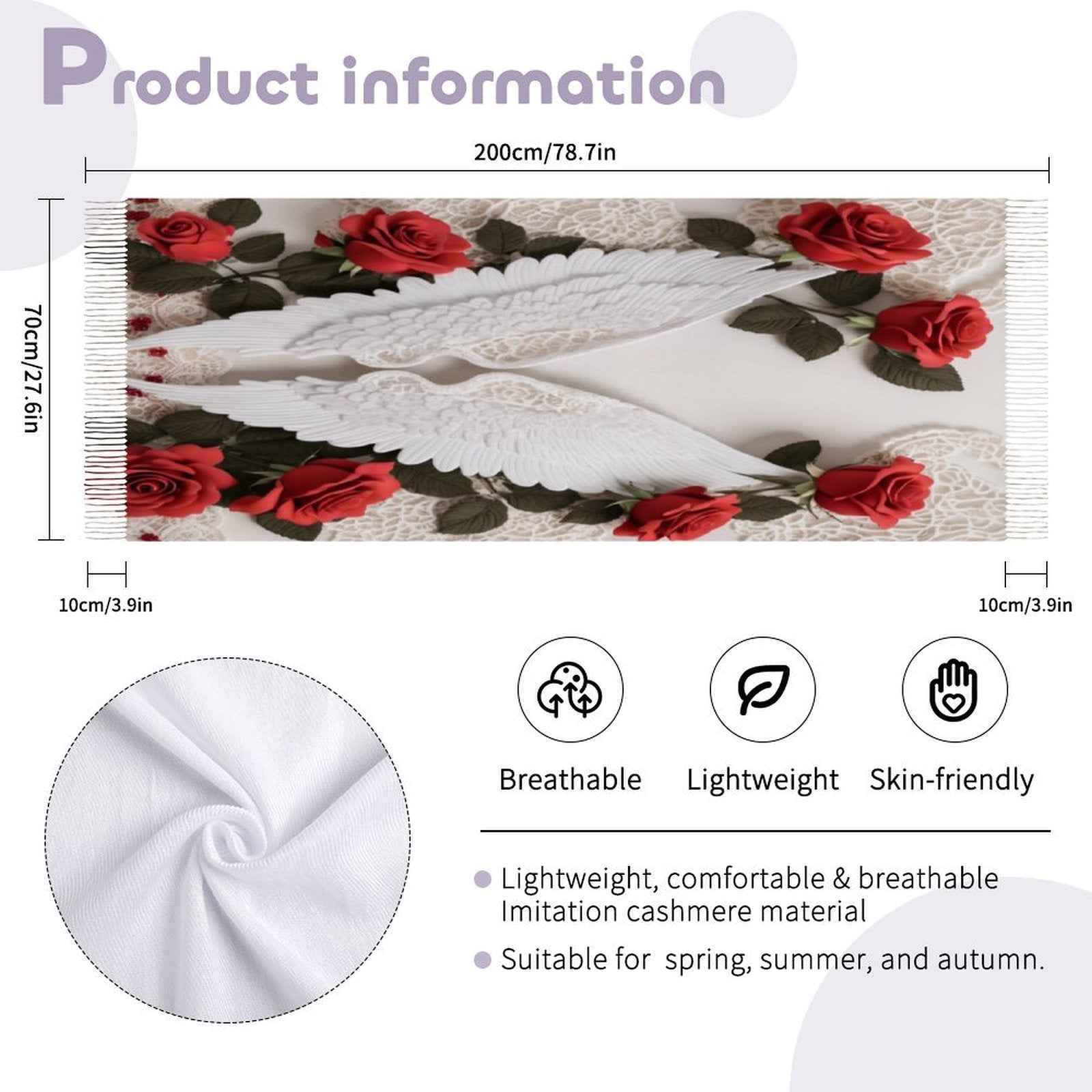 Soft imitation cashmere tassel scarf with finished hem and tassel fringe, one size — alternate view