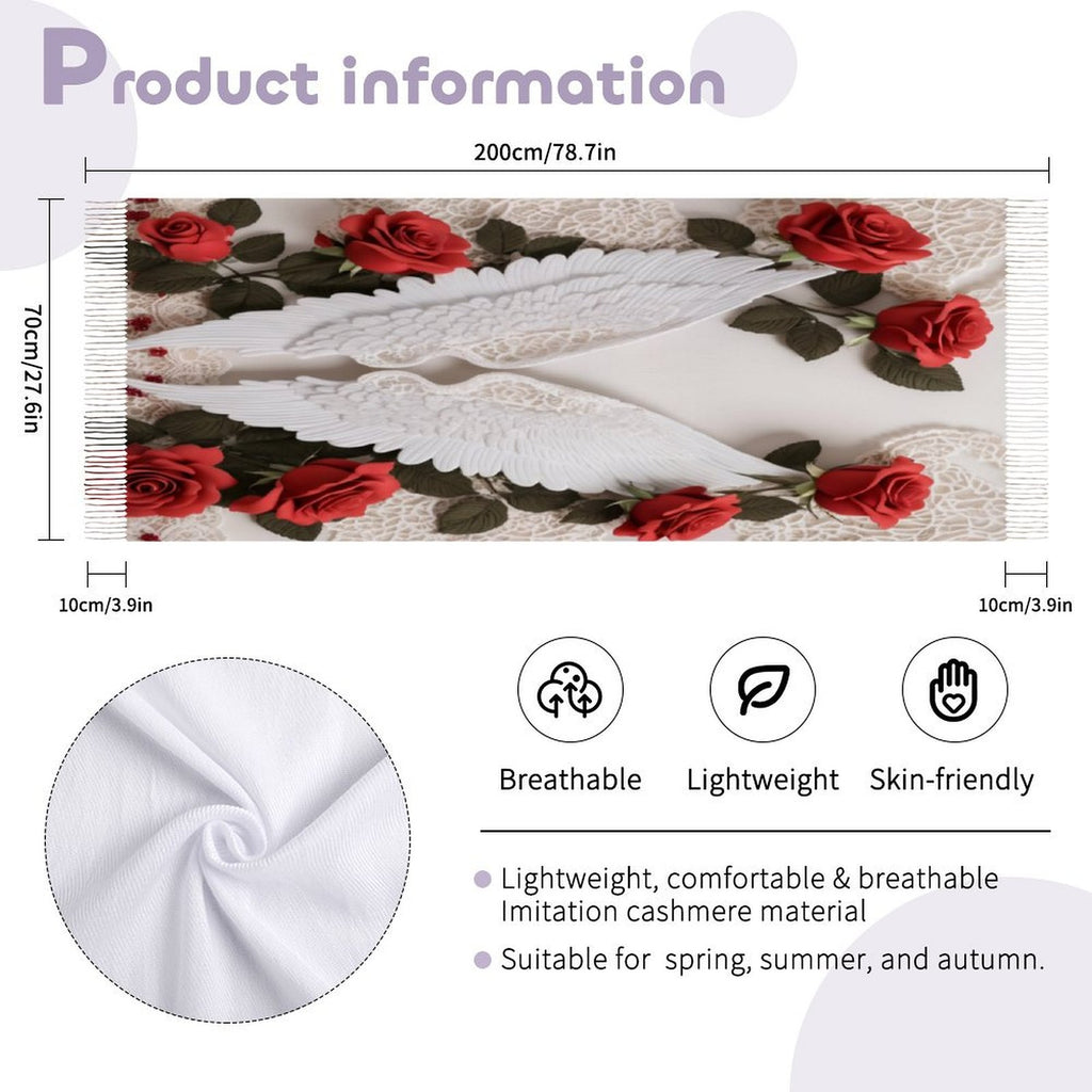 Soft imitation cashmere tassel scarf for adults, styled draped on mannequin