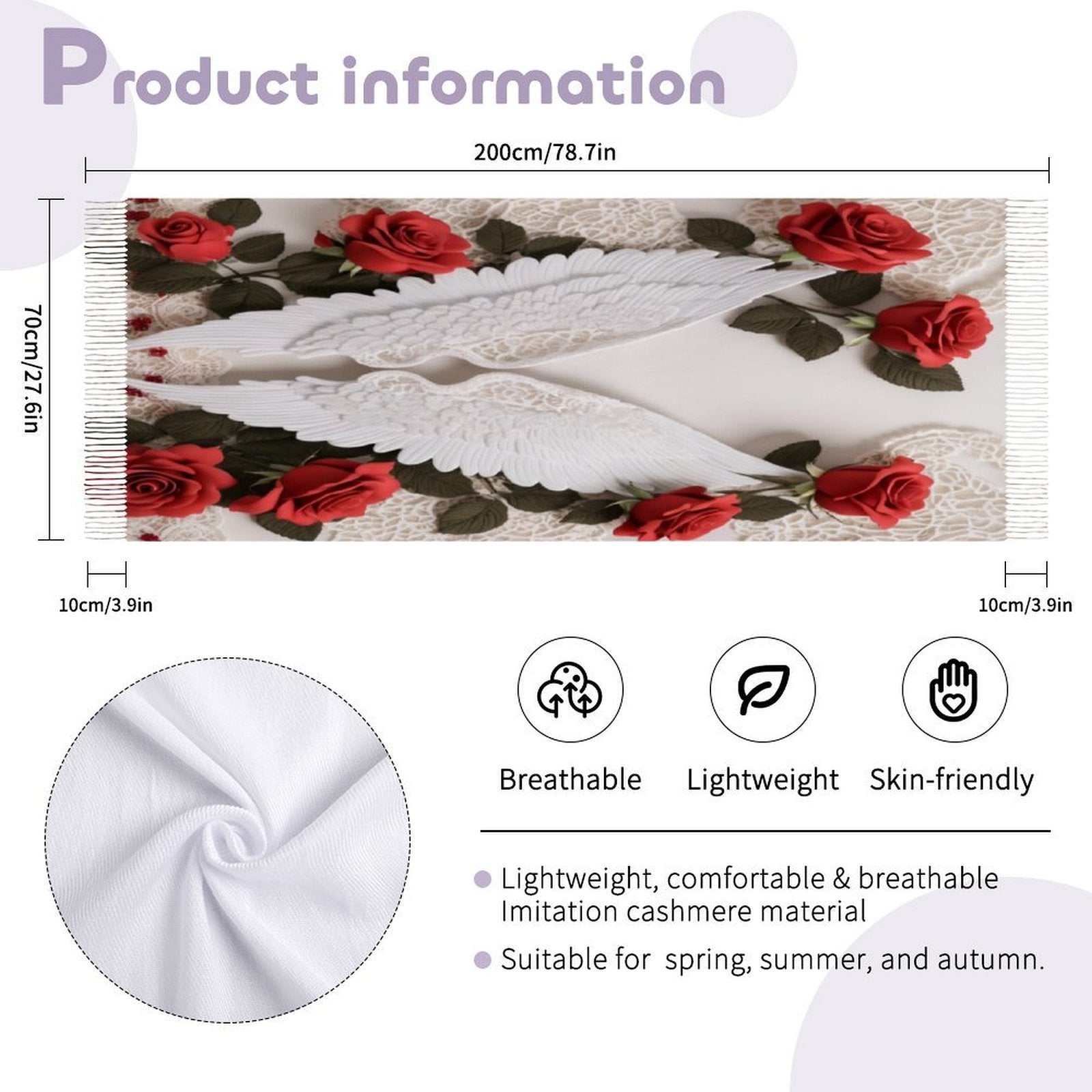 Soft imitation cashmere tassel scarf for adults, styled draped on mannequin
