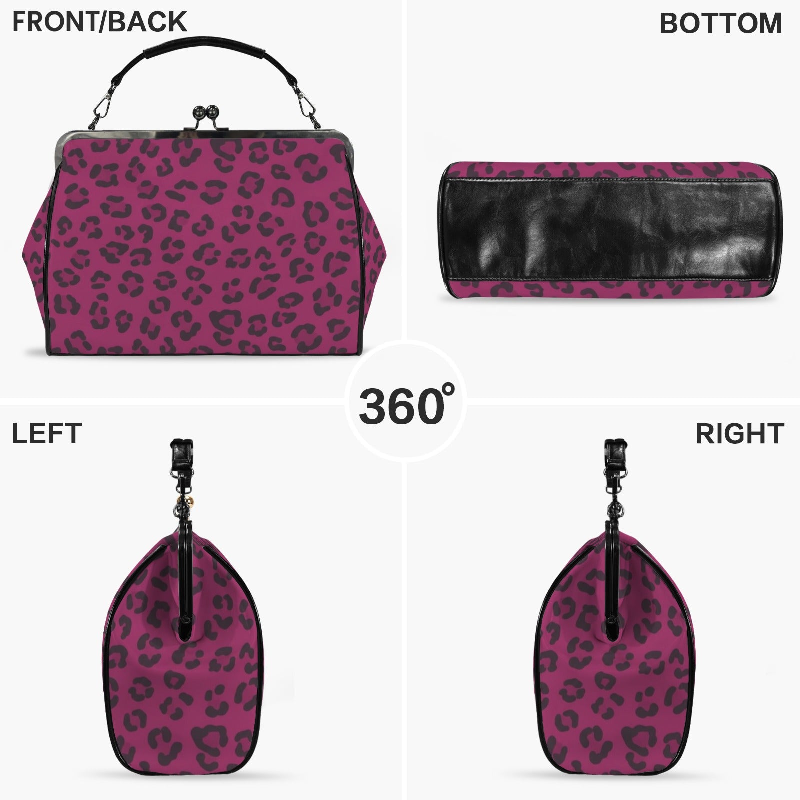 Magenta animal-print kisslock crossbody bag in waxed PU with top handle — additional view 6