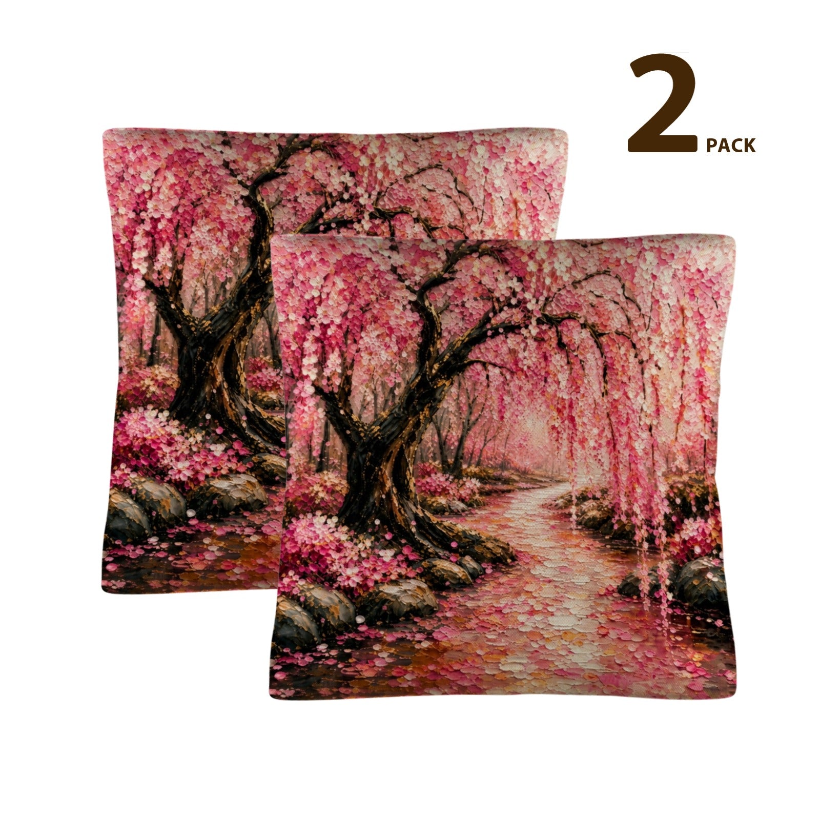 Japanese Cherry Blossom Linen Pillow 18 x 18 inch Set of 2