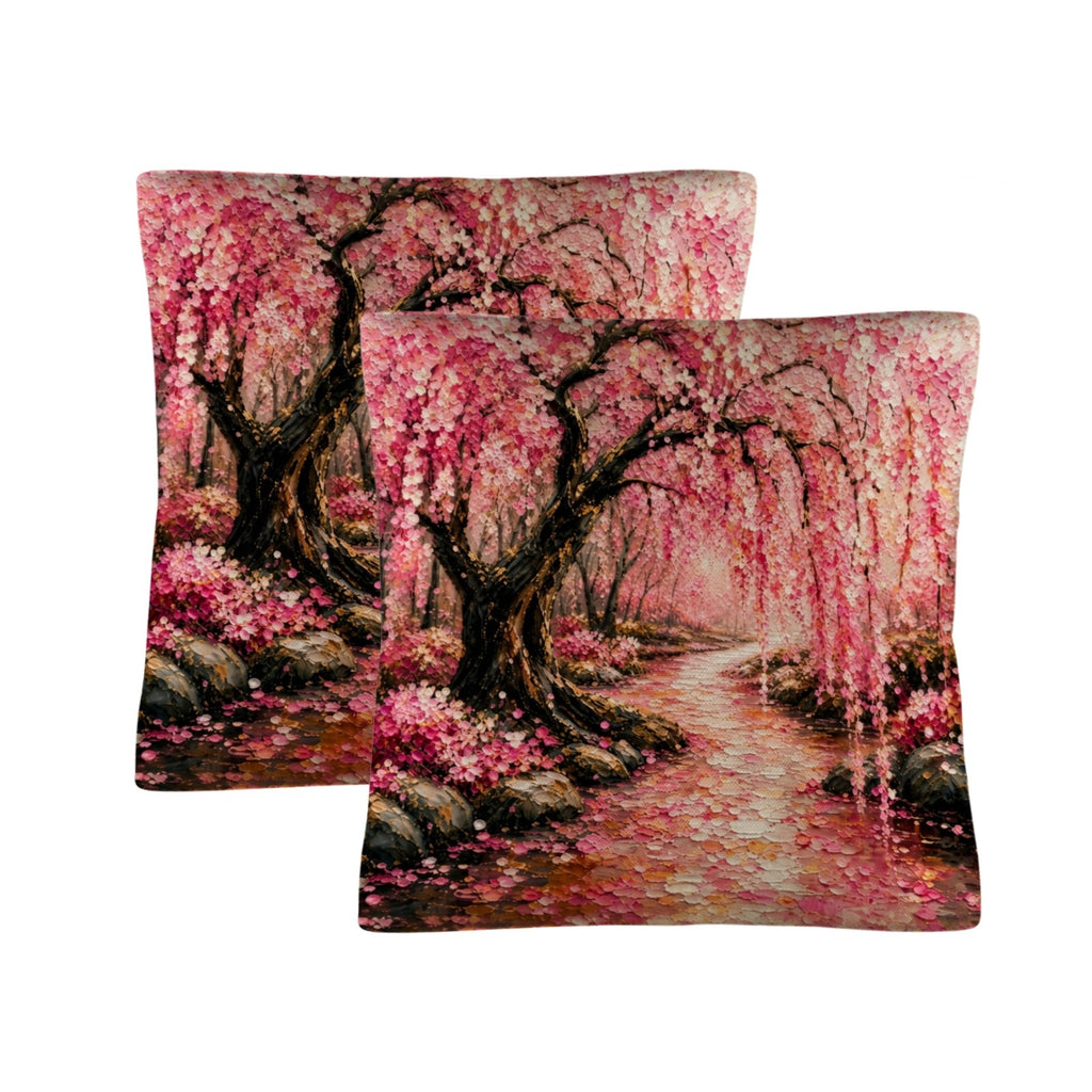 Japanese Cherry Blossom Linen Pillow 18 x 18 inch Set of 2