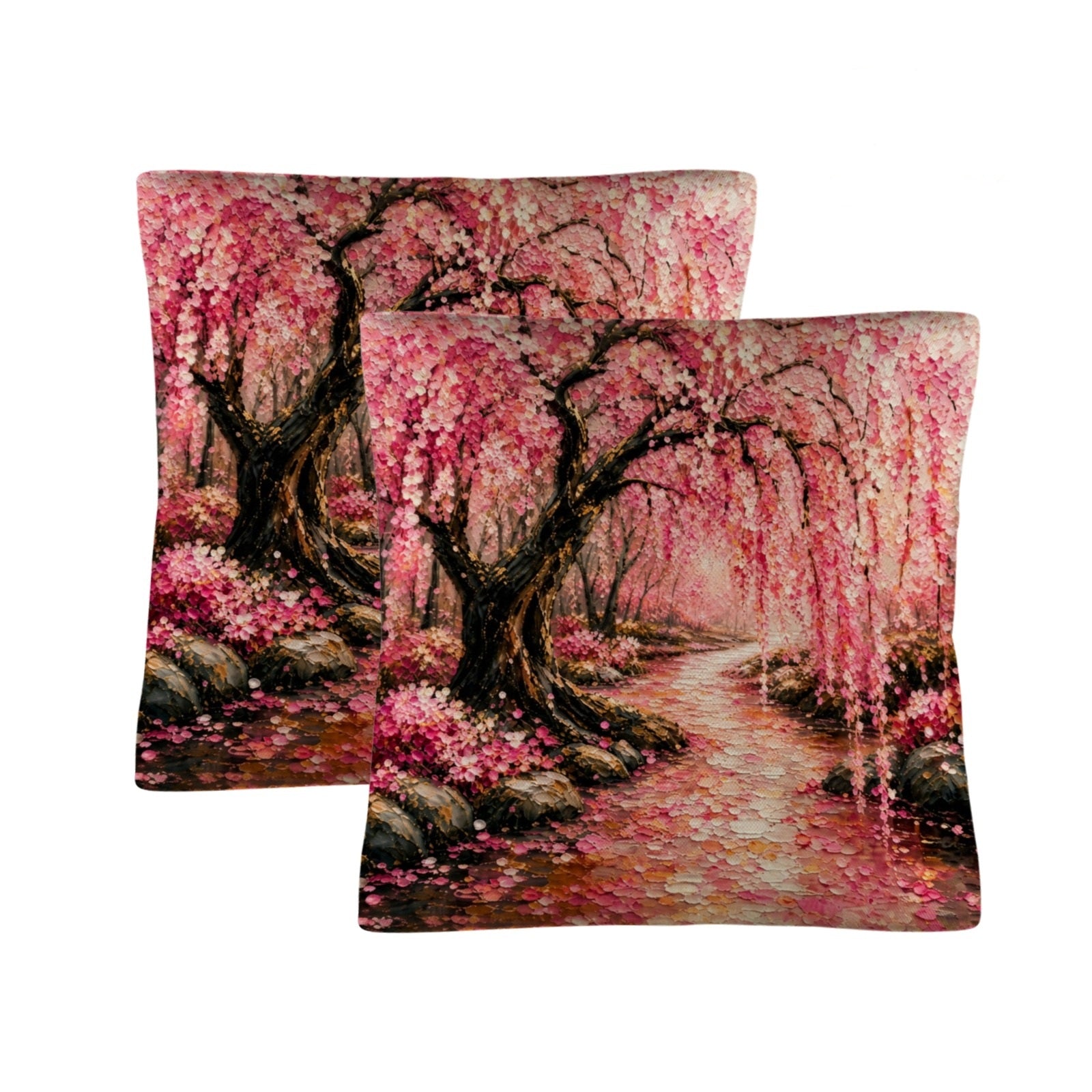 Japanese Cherry Blossom Linen Pillow 18 x 18 inch Set of 2