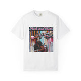 Garment-dyed heavyweight tee with colorful bubblegum street-art print of a figure blowing a bubble — alternate view