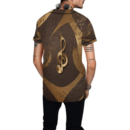 R&RH Gold Leopard Musical Notes men's all-over print baseball jersey in premium mesh fabric