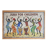Panoramic 1000-piece wooden puzzle showing Juba dance evolution from fields to stage — side view