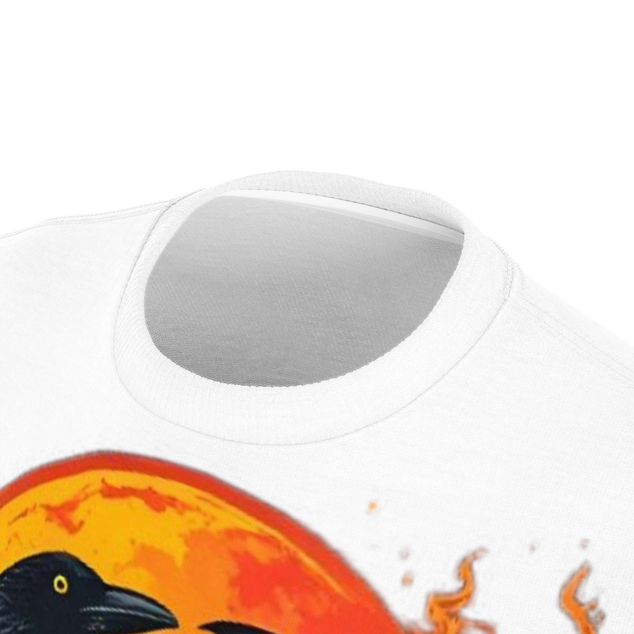 Unisex tee with crow silhouette and orange moon all-over print, crew neck and regular fit for Halloween — additional view 10