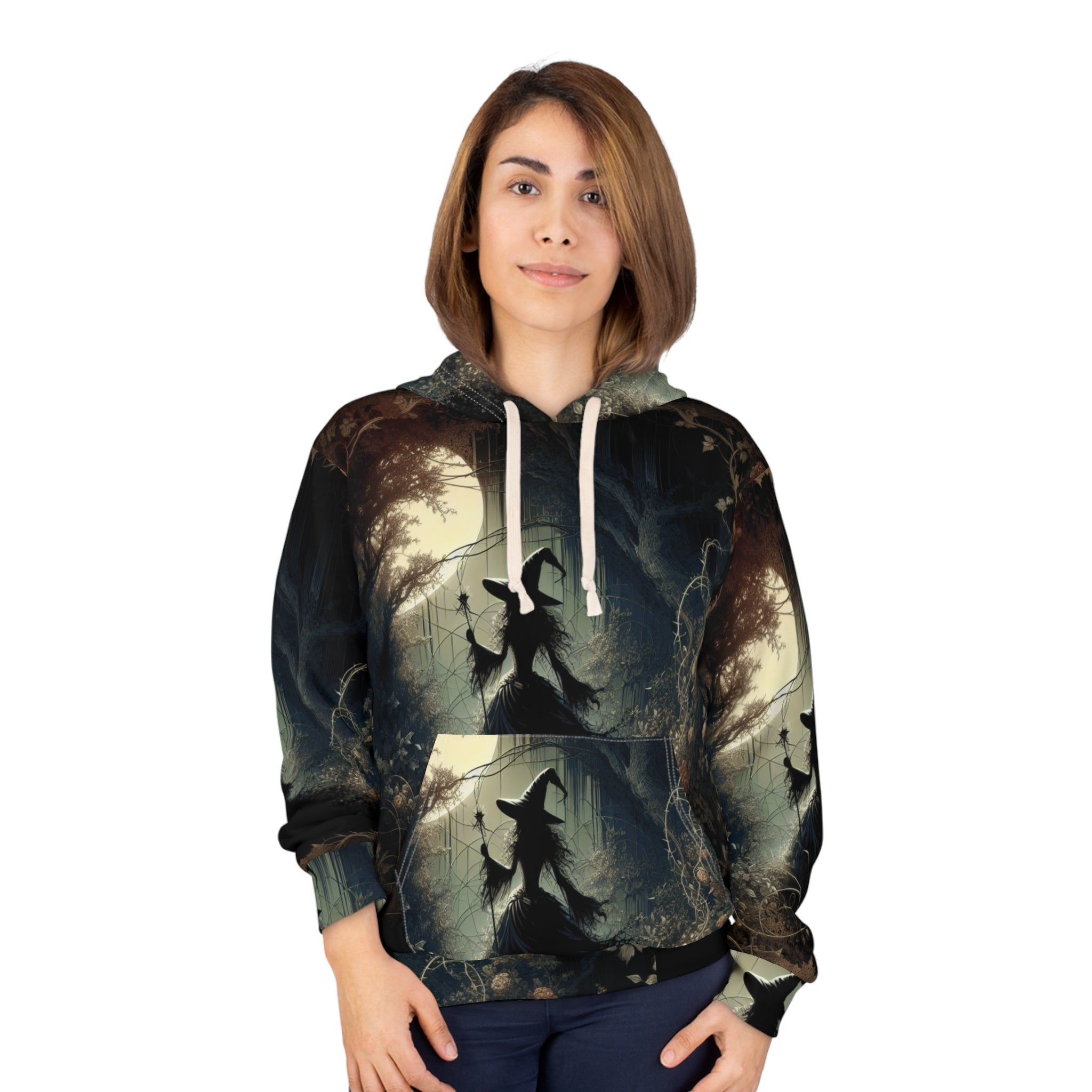 Mystical Witch Pullover Hoodie, Cozy Spellbinding Apparel, Perfect for Halloween, Witchy Vibes, Outdoor Adventures, Gift for Magic Lovers