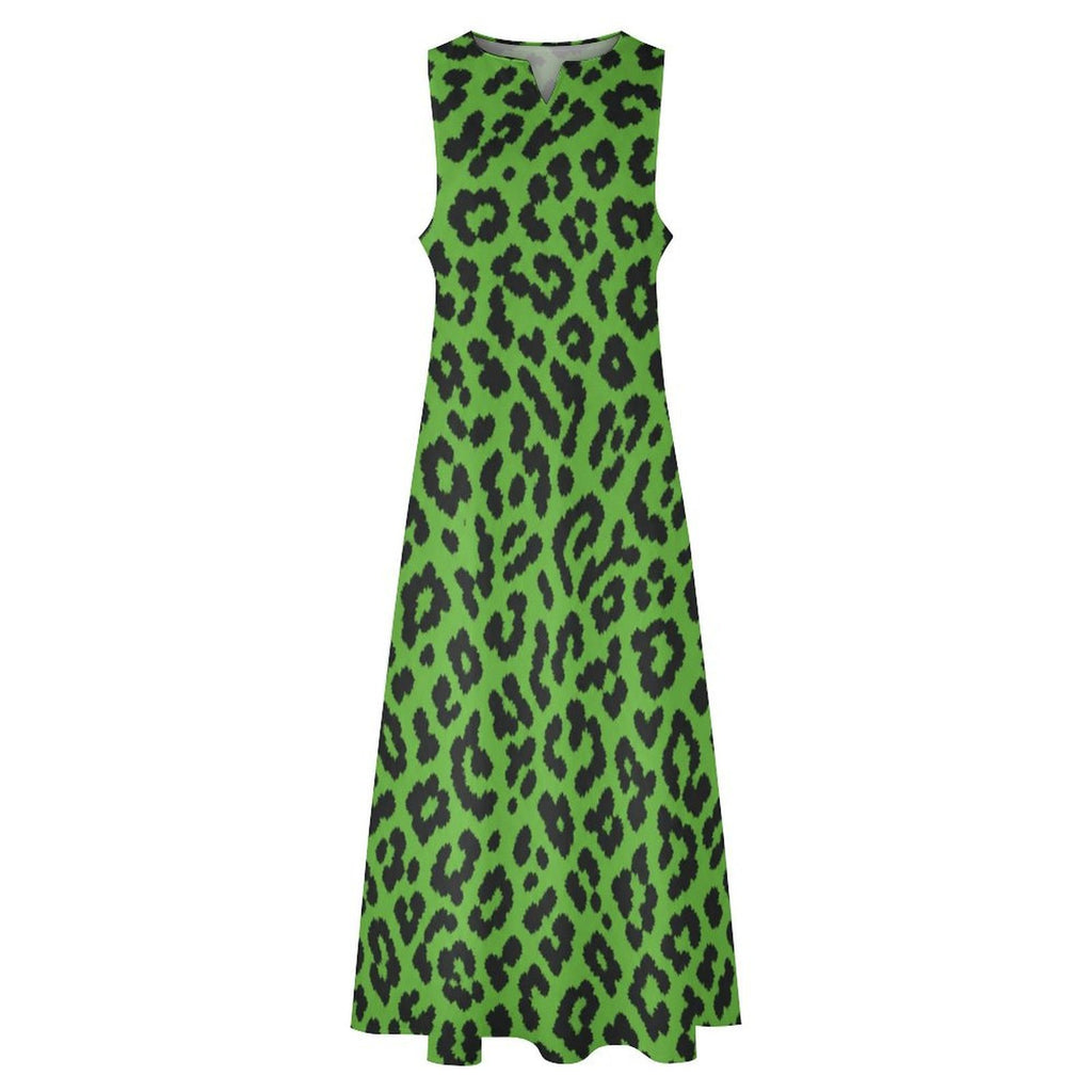 Rich & Rich Emerald Leopard Statement Sleeveless Maxi Dress with Pockets Sleeveless Long Dress (GQ)