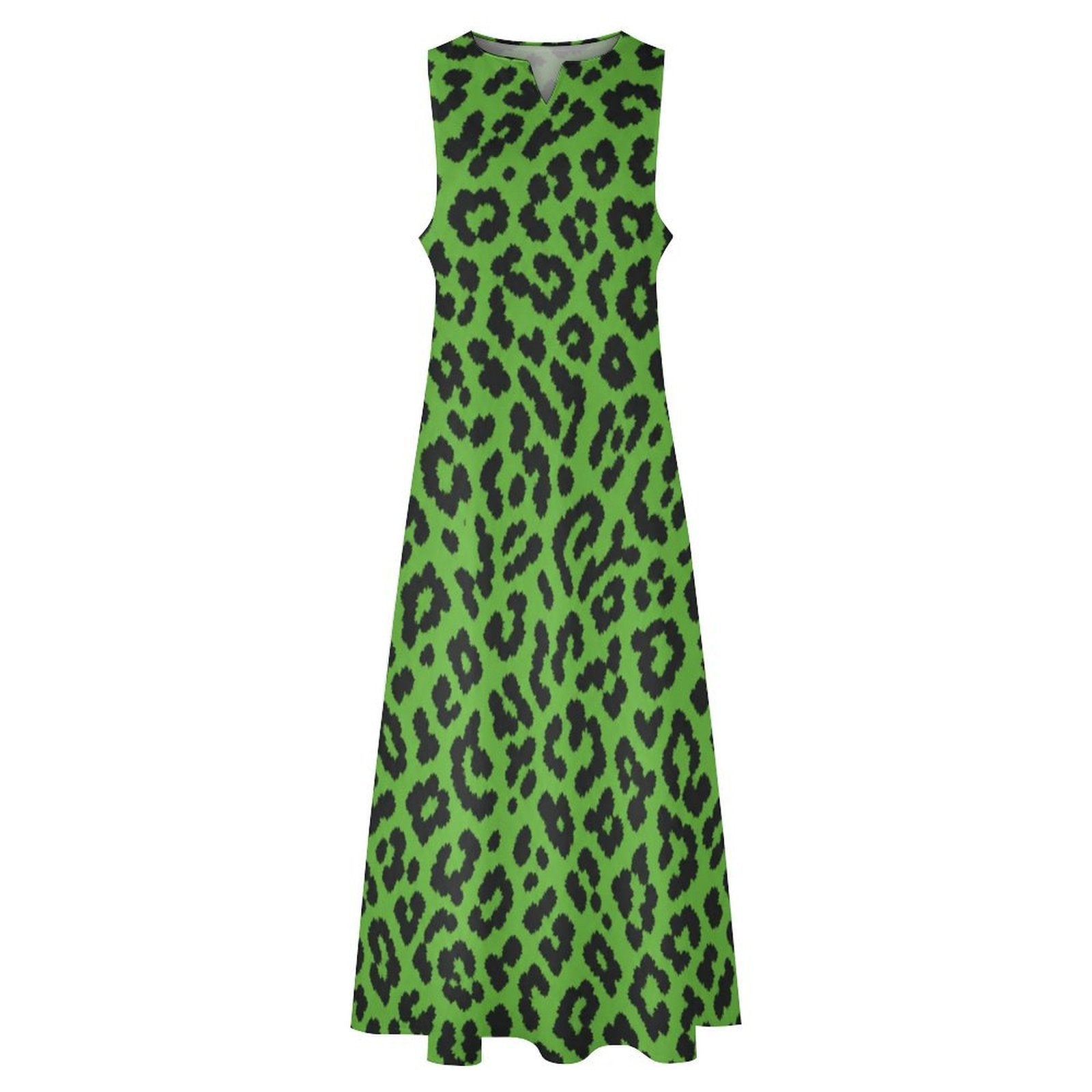 Rich & Rich Emerald Leopard Statement Sleeveless Maxi Dress with Pockets Sleeveless Long Dress (GQ)