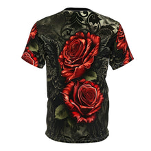 Load image into Gallery viewer, R&amp;RH Vibrant Rose Wing Unisex Black Tee - Edgy Floral Graphic T-Shirt
