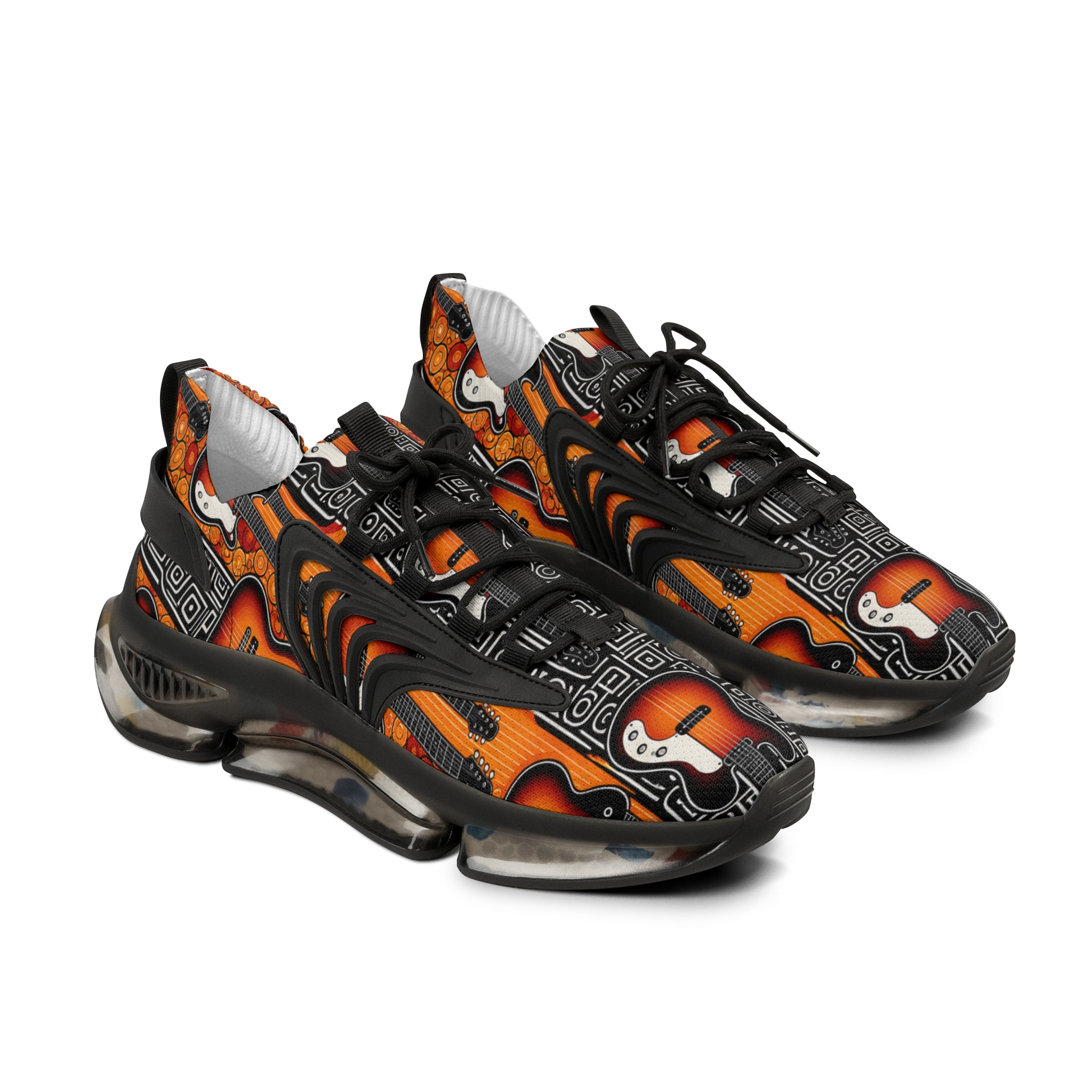 Guitar Flame Mesh Sneakers — Men’s Athletic Casual Shoes with Vintage Guitar Print